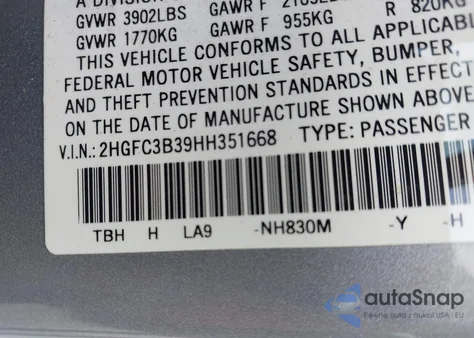 2017 Honda Civic Ex-T из США, поврежденный, VIN 2HGFC3B39HH351668